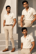 ๐ฅ Premium Cream Off-White Polo Shirt with Navy Blue Collar โ Smart Luxury Look for Bangladeshi Men | Ultra Soft Cotton