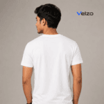 Man wearing plain white t-shirt back view, New York urban style cotton tee